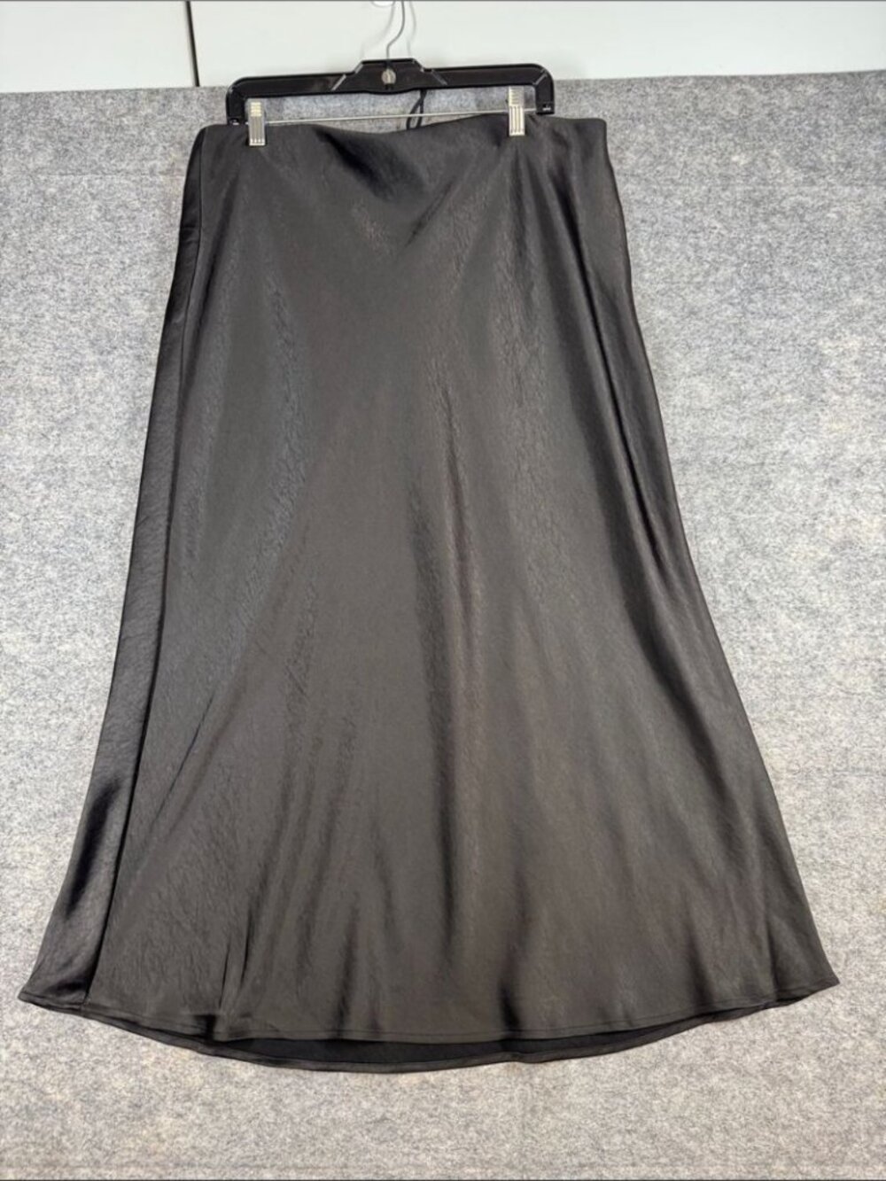 Maison d'Amelie Black Satin A Line Skirt XL Minimalist Slip Midi Festival Chic - Picture 2 of 12